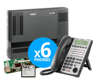 NEC SL1100 VOIP System Kit (6) 24-Key IP Phones, 2Port VMail, 16 VOIP Ports/4 SIP Ports 0x8x4 110013